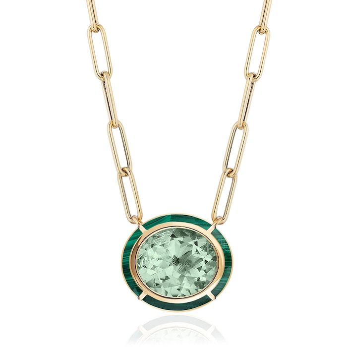 Goshwara 18K Yellow Gold Prasiolite & Malachite Oval Pendant