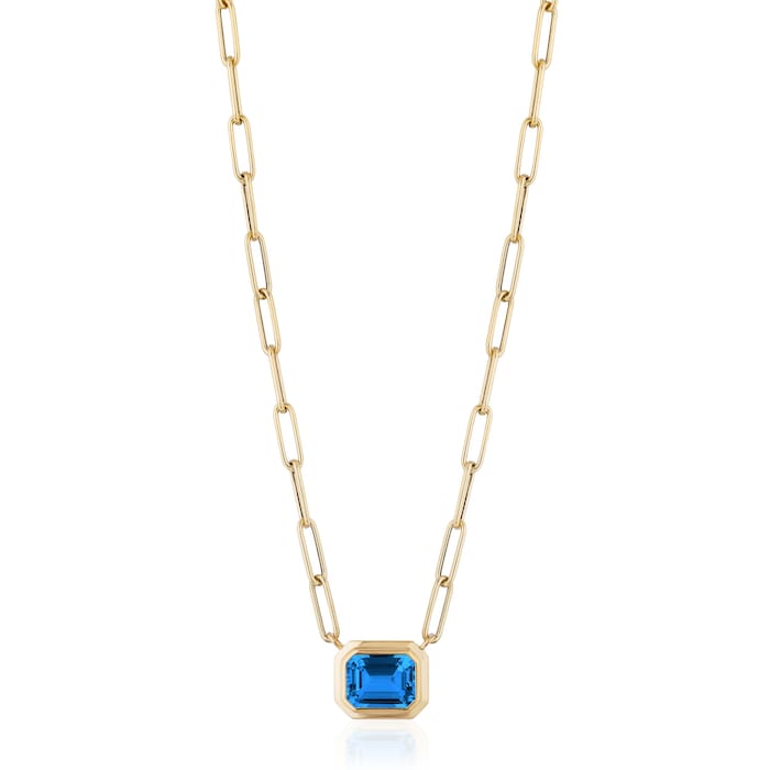 Goshwara 18K Yellow Gold Emerald Cut London Blue Topaz Pendant