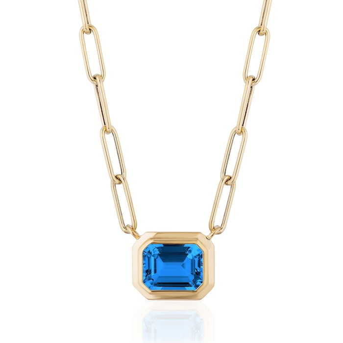 Goshwara 18K Yellow Gold Emerald Cut London Blue Topaz Pendant