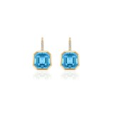 Goshwara 18K Yellow Gold 0.07cttw Diamond & Blue Topaz Drop Earrings