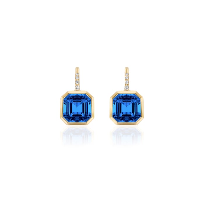 Goshwara 18K Yellow Gold 0.07cttw Diamond & London Blue Topaz Drop Earrings