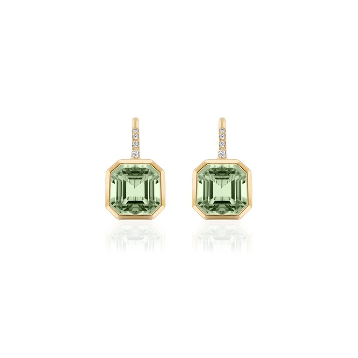 Goshwara 18K Yellow Gold 0.07cttw Diamond & Prasiolite Drop Earrings