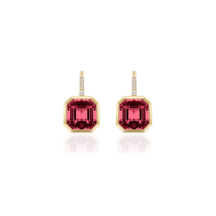 Goshwara 18K Yellow Gold 0.07cttw Diamond & Garnet Drop Earrings