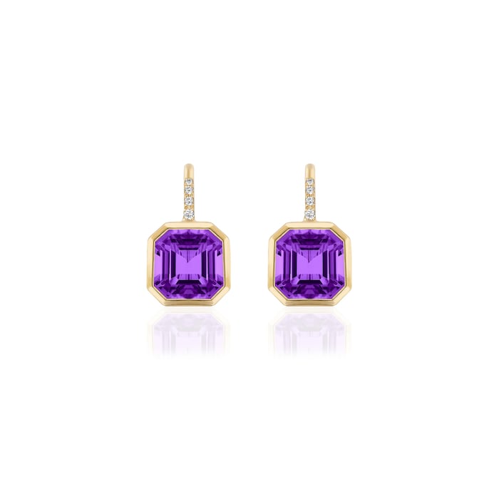 Goshwara 18K Yellow Gold 0.07cttw Diamond & Amethyst Drop Earrings