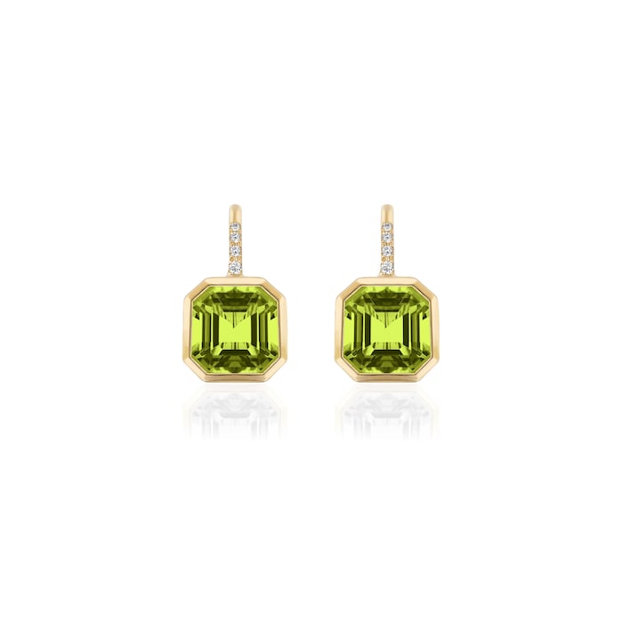 Goshwara 18K Yellow Gold 0.07cttw Diamond & Peridot Drop Earrings