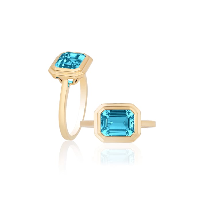 Goshwara 18K Yellow Gold 2.00cttw Emerald Cut Blue Topaz Ring