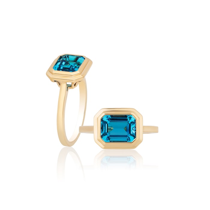 Goshwara 18K Yellow Gold 3.00cttw Emerald Cut London Blue Topaz Ring