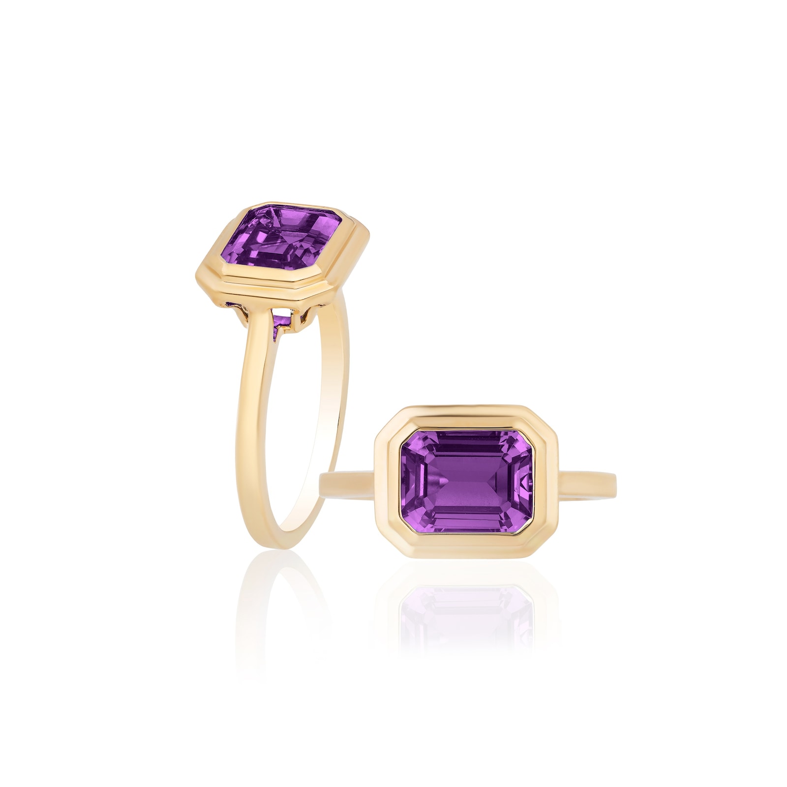 Goshwara 18K Yellow Gold 2.00cttw Emerald Cut Amethyst Ring - Ring Size 7.5