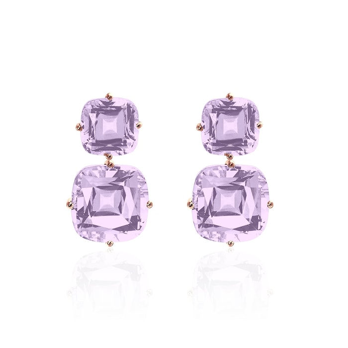 Goshwara 18K Yellow Gold 2 Tier Lavender Amethyst Drop Earrings