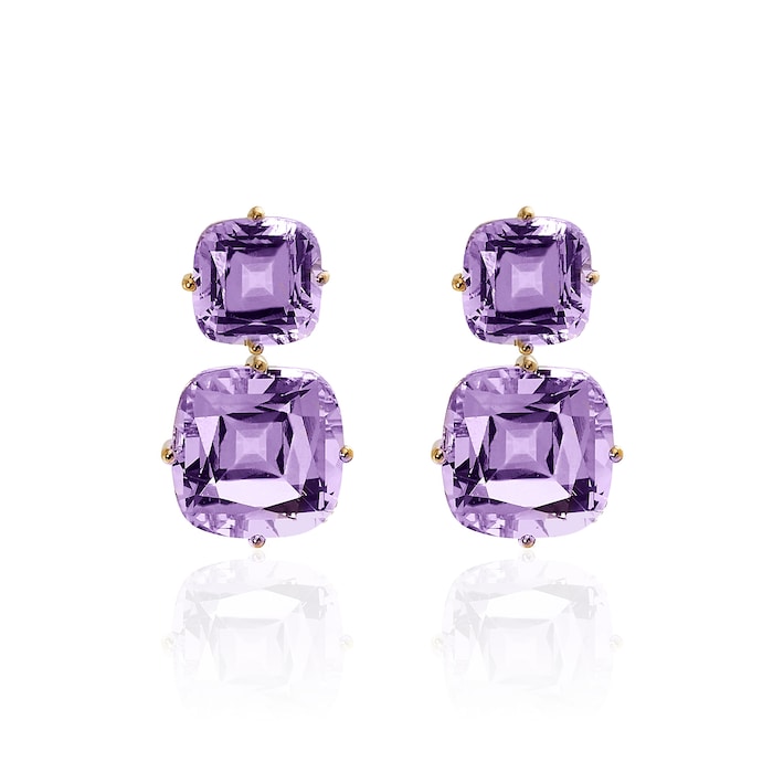 Goshwara 18K Yellow Gold 2 Tier Amethyst Drop Earrings