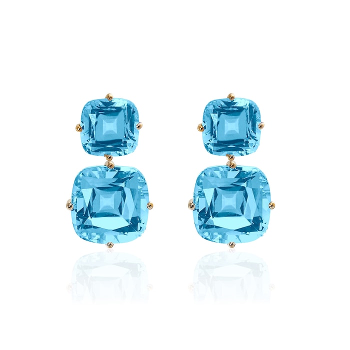 Goshwara 18K Yellow Gold 2 Tier Blue Topaz Drop Earrings