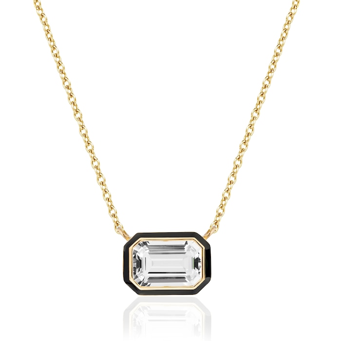 Goshwara 18K Yellow Gold Emerald Cut Rock Crystal & Black Enamel Pendant