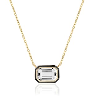 Goshwara 18K Yellow Gold Emerald Cut Rock Crystal & Black Enamel Pendant