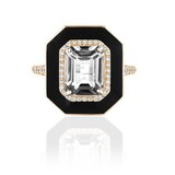 Goshwara 18K Yellow Gold Rock Crystal, Diamond & Black Enamel Ring