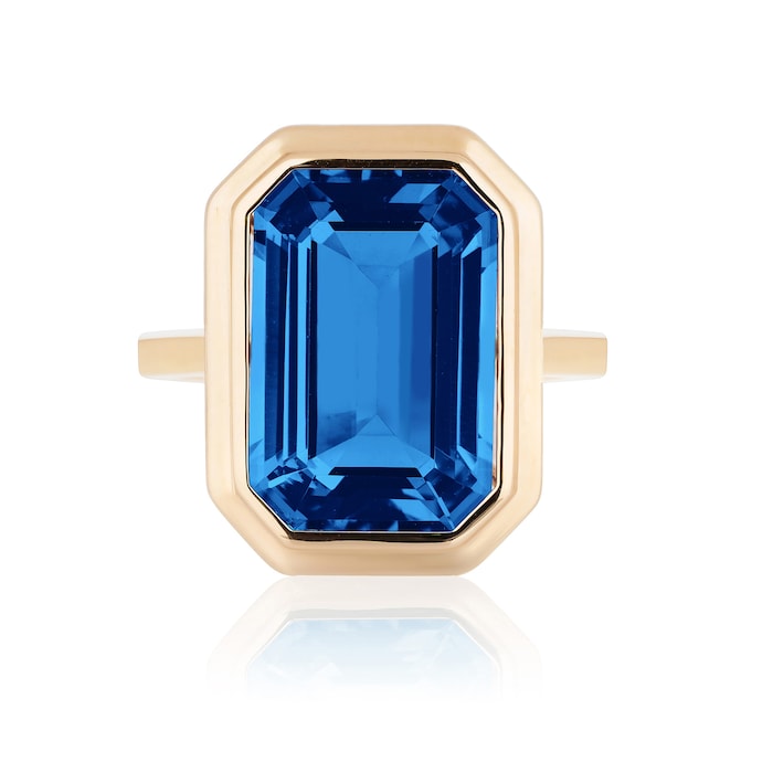 Goshwara 18K Yellow Gold Emerald Cut 9.00cttw London Blue Topaz Ring