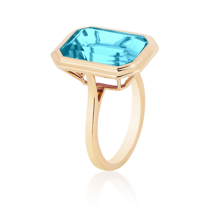 Goshwara 18K Yellow Gold Emerald Cut 9.00cttw Blue Topaz Ring