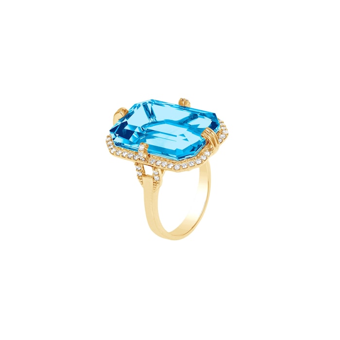 Goshwara 18K Yellow Gold Emerald Cut Diamond & Blue Topaz Ring