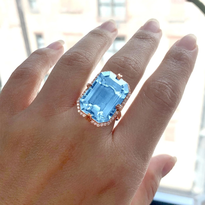 Goshwara 18K Yellow Gold Emerald Cut Diamond & Blue Topaz Ring
