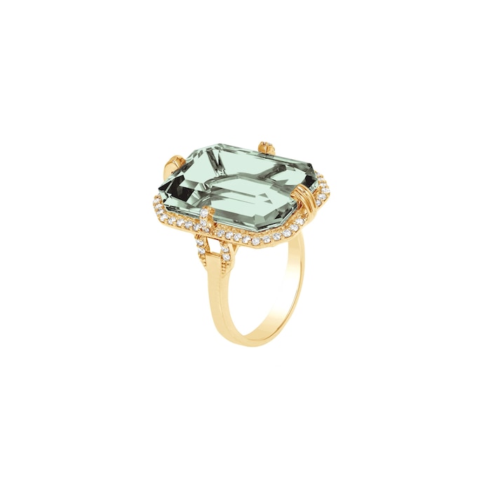 Goshwara 18K Yellow Gold Emerald Cut Diamond & Prasiolite Ring