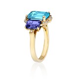 Goshwara 18K Yellow Gold Blue Topaz, Tanzanite & Diamond 3 Stone Ring
