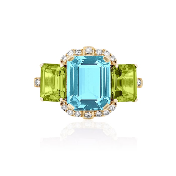 Goshwara 18K Yellow Gold Blue Topaz, Peridot & Diamond 3 Stone Ring