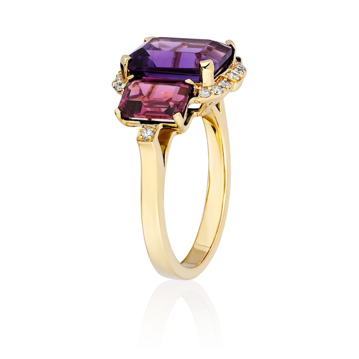 Goshwara 18K Yellow Gold Amethyst, Garnet & Diamond 3 Stone Ring