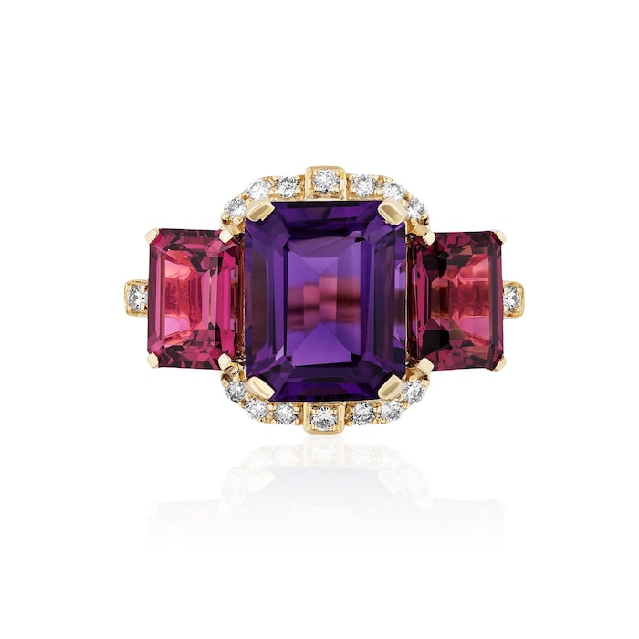 Goshwara 18K Yellow Gold Amethyst, Garnet & Diamond 3 Stone Ring