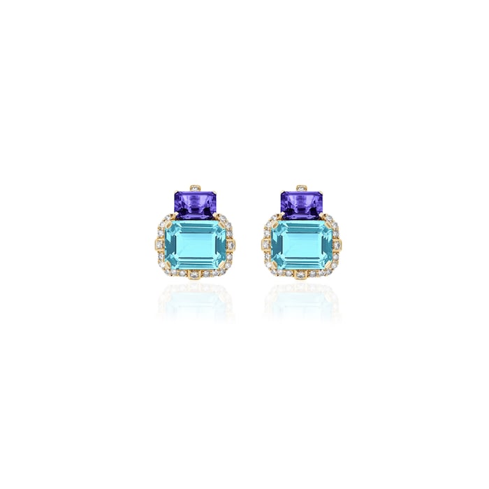 Goshwara 18K Yellow Gold Blue Topaz, Tanzanite & Diamond 2 Stone Drop Earrings