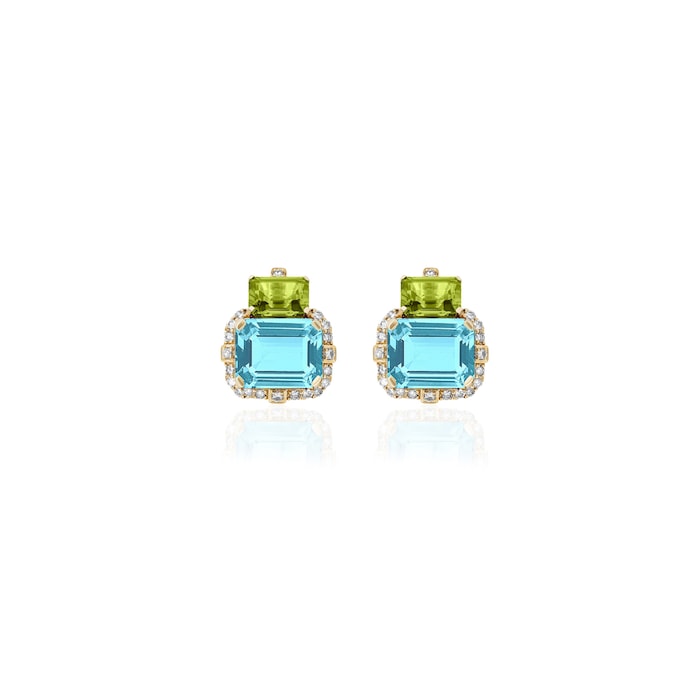 Goshwara 18K Yellow Gold Blue Topaz, Peridot & Diamond 2 Stone Drop Earrings