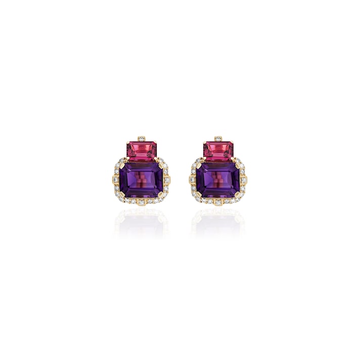 Goshwara 18K Yellow Gold Amethyst, Garnet & Diamond 2 Stone Drop Earrings