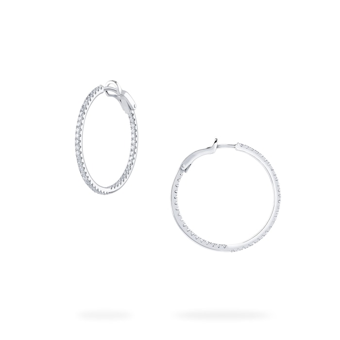 Bijoux Birks 18k White Gold 0.65cttw Diamond Rosee Du Matin Medium Hoop Earrings