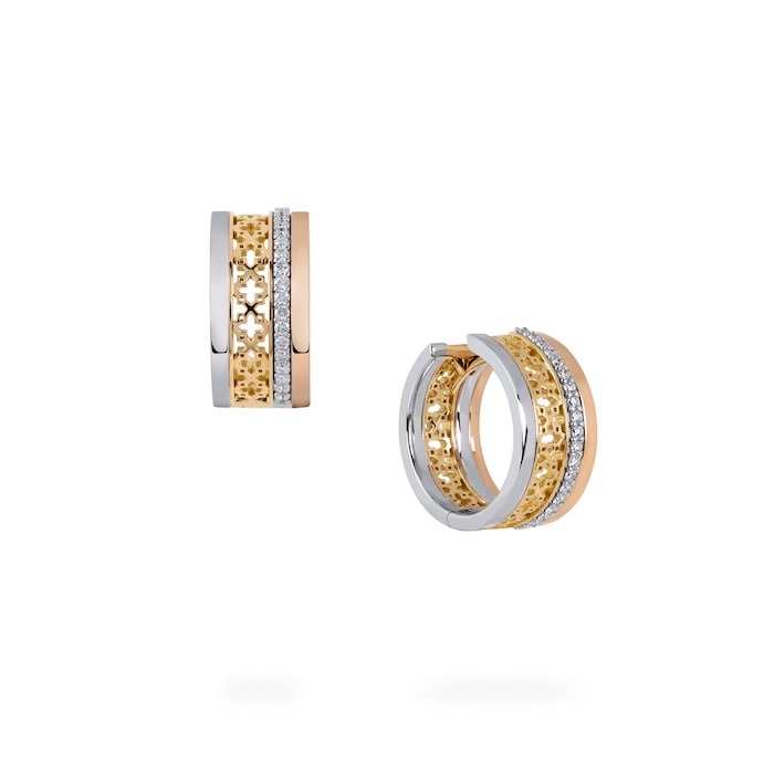 Birks 18k Tri Gold 0.19ct Diamond Iconic Dare to Dream Stacked Earrings