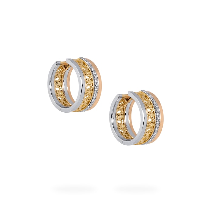 Bijoux Birks 18k Tri Gold 0.19ct Diamond Iconic Dare to Dream Stacked Earrings