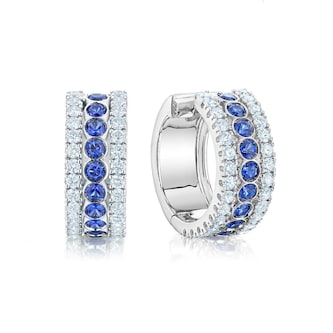 Bijoux Birks 18k White Gold 0.66cttw Diamond and 0.62cttw Sapphire Splash Huggie Earrings Bijoux Birks 18k White Gold 0.66cttw Diamond and 0.62cttw Sapphire Splash Huggie Earrings