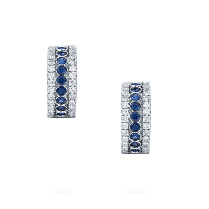 Bijoux Birks 18k White Gold 0.66cttw Diamond and 0.62cttw Sapphire Splash Huggie Earrings