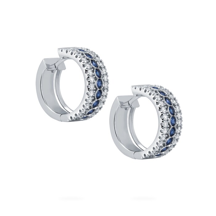 Bijoux Birks 18k White Gold 0.66cttw Diamond and 0.62cttw Sapphire Splash Huggie Earrings