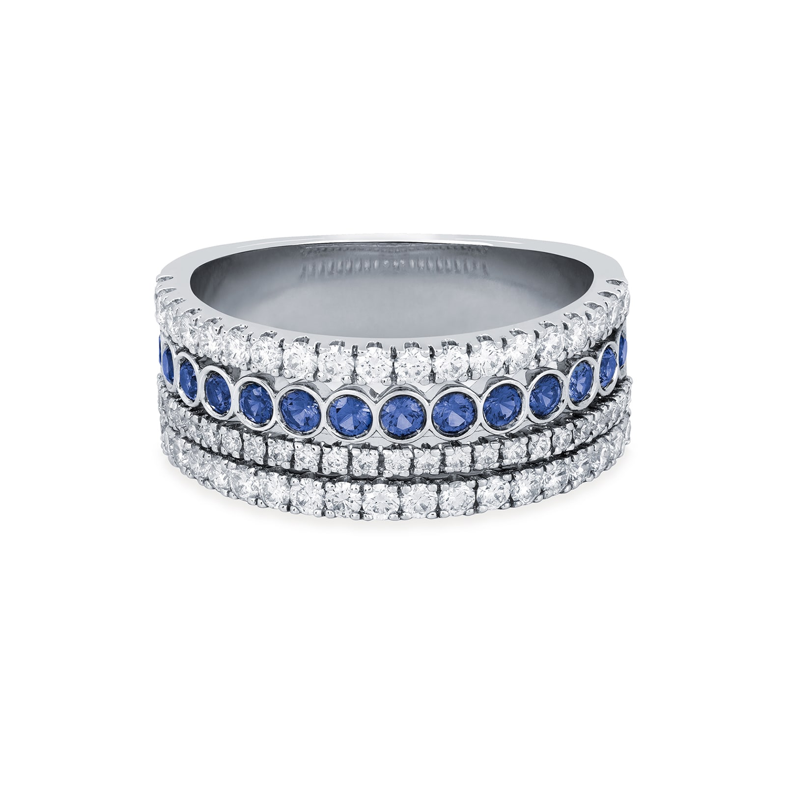 Bijoux Birks 18k White Gold 0.76cttw Diamond and 0.39cttw Sapphire Splash Ring Size 6
