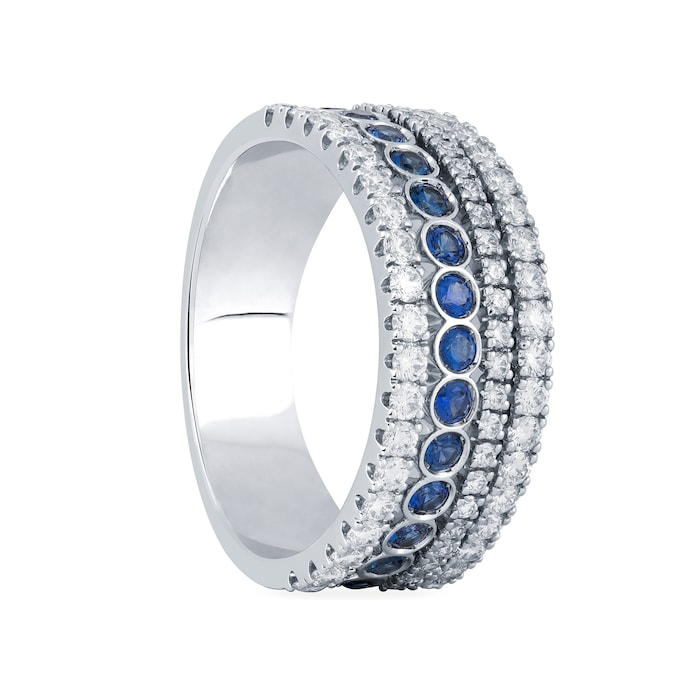 Bijoux Birks 18k White Gold 0.76cttw Diamond and 0.39cttw Sapphire Splash Ring Size 6