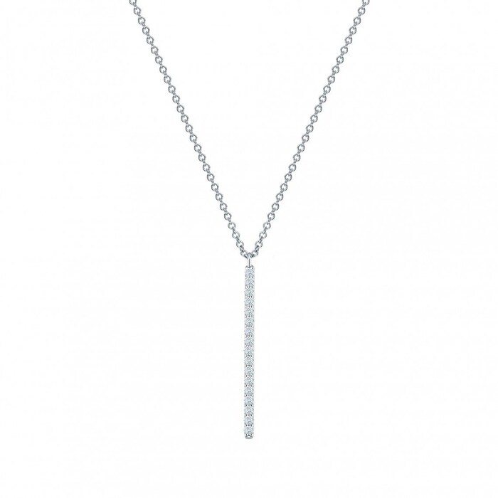 Bijoux Birks 18k White Gold 0.16cttw Diamond Rosee Du Matin Vertical Bar Necklace 18"