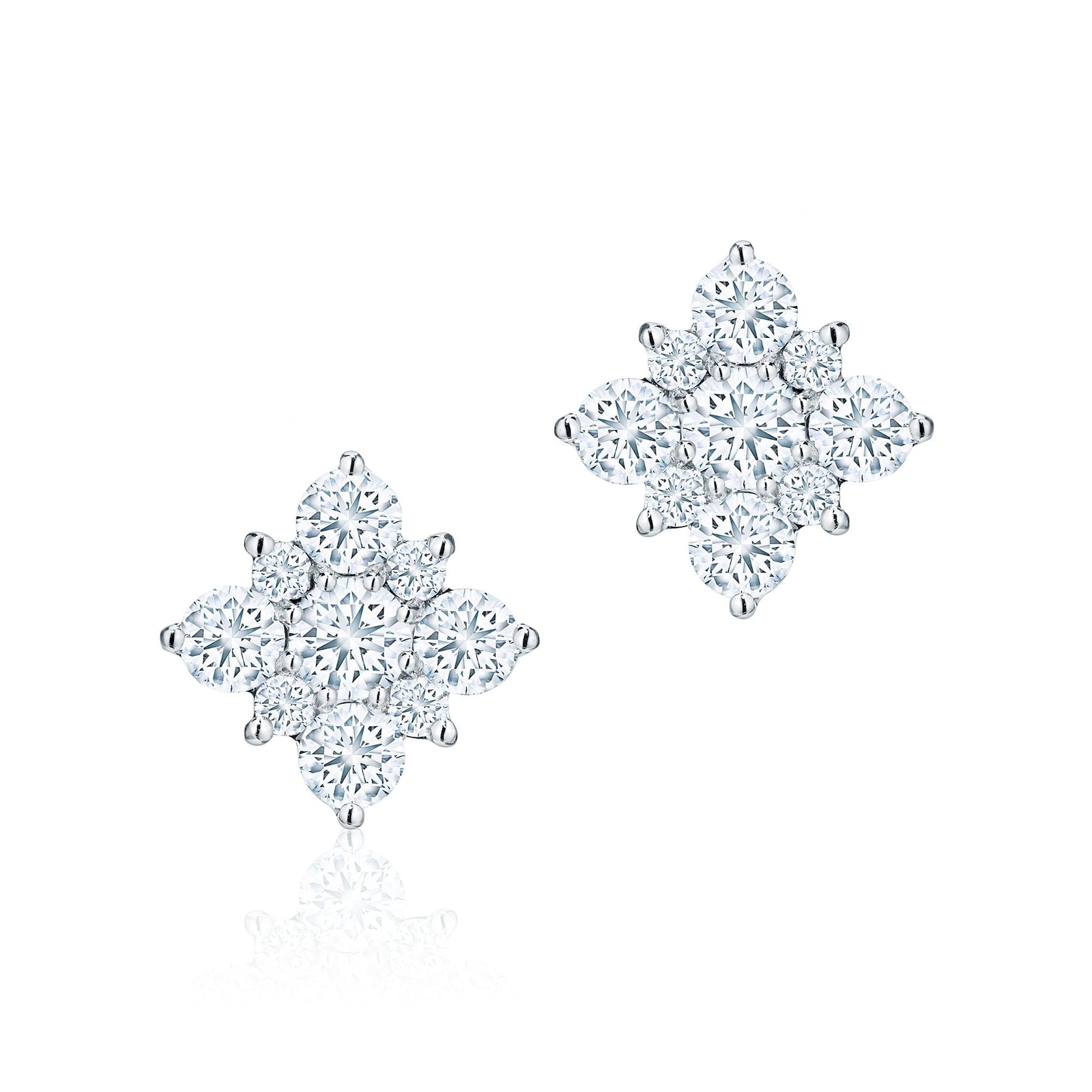 Birks Snowflake Diamond Square Cluster Stud Earrings, Medium, 18k White Gold