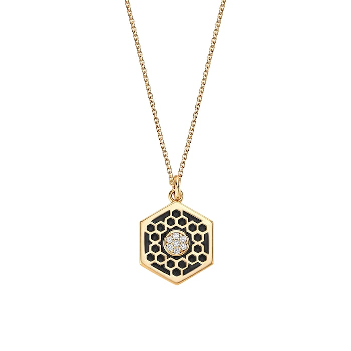 Bijoux Birks Bee Chic Medium Black Enamel and Diamond Hexagon Medallion