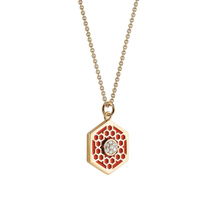 Birks Bee Chic Medium Red Enamel and Diamond Hexagon Medallion