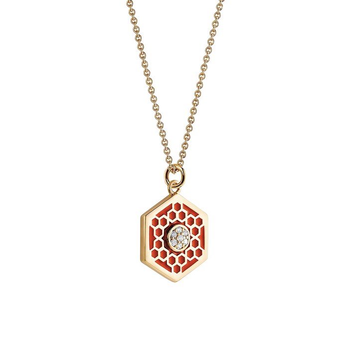 Bijoux Birks Bee Chic Medium Red Enamel and Diamond Hexagon Medallion