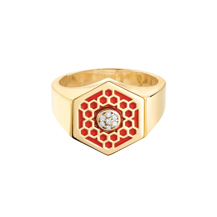 Birks Birks Bee Chic Red Enamel And Diamond Hexagon Signet Ring