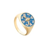 Bijoux Birks Bee Chic Large 18ct Yellow Gold Blue Enamel And Diamond Round Signet Ring