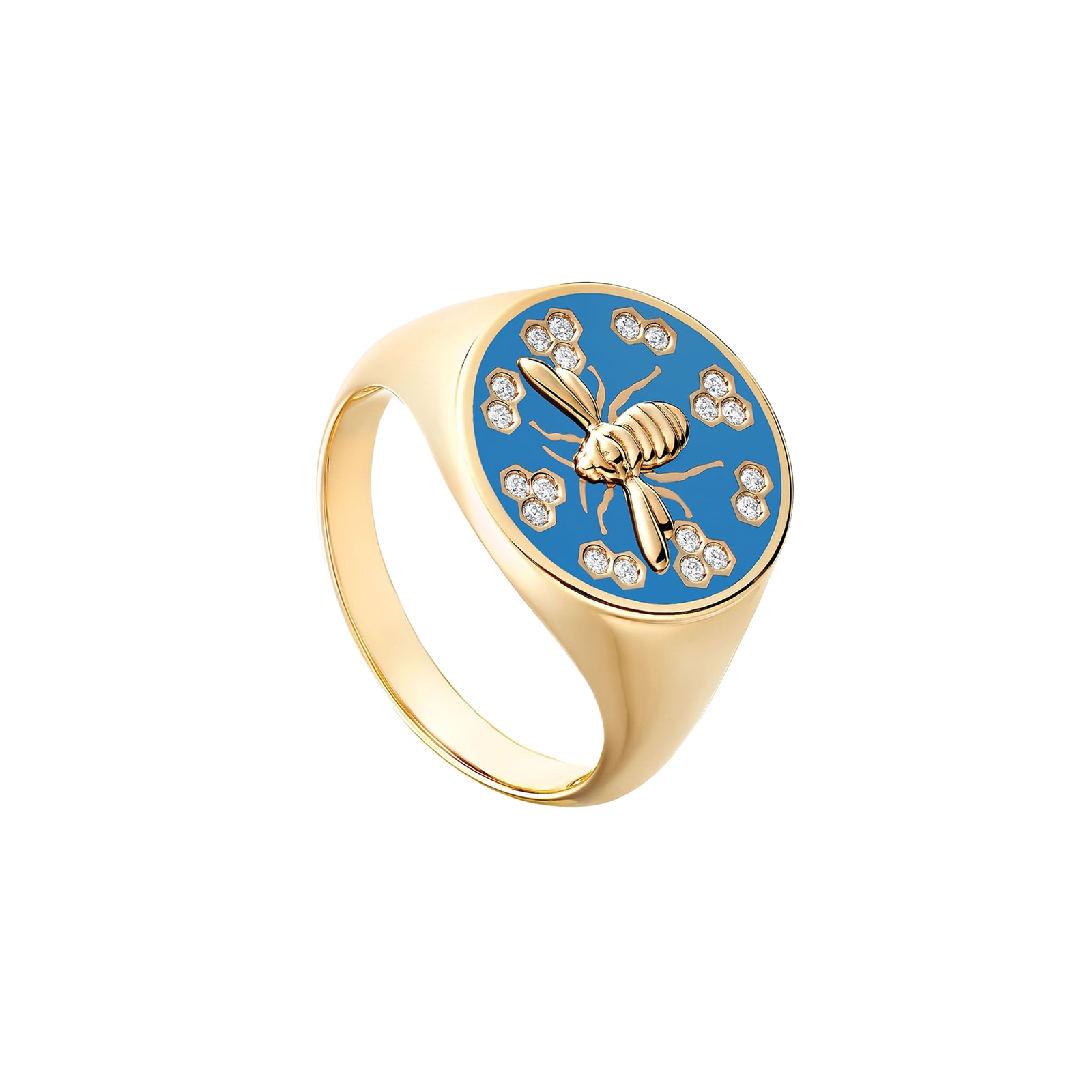 Birks Birks Bee Chic Large Blue Enamel And Diamond Round Signet Ring ...