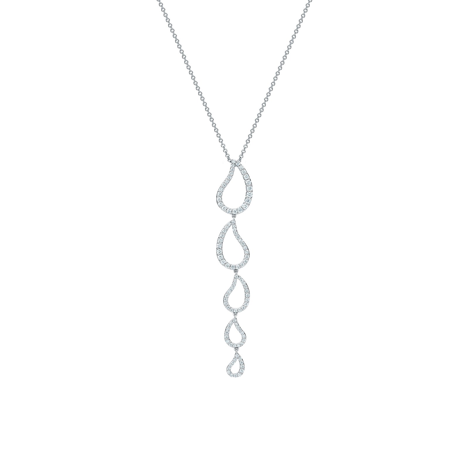 Bijoux Birks 18k White Gold 0.76cttw Diamond Petale Drop Pendant 15-18"