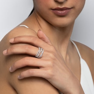 Bijoux Birks 18k White Gold 1.03cttw Diamond Rosee Du Matin Entwined Open Ring Size 7