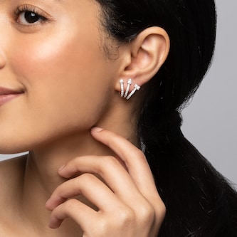 Bijoux Birks 18k White Gold 1.04cttw Diamond Splash 3 Hoop Earrings