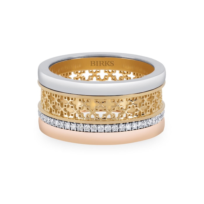 BIRKS 18k Tri-Gold 0.29cttw Diamond Dare to Dream Ring Size 7